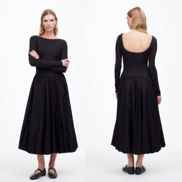 Madewell Long Sleeve Bubble-Hem Midi Dress NWT in Black 14 - Picture 1 of 12